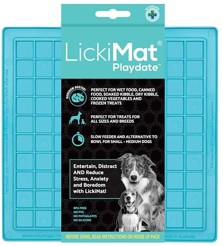 LickiMat Classic Playdate, Dog Feeding Mat for Boredom and Anxiety Relief, Ideal for Food, Treats, Yoghurt or Peanut Butter, Lick Mats, Fun Alternative to a Slow Feeder Bowl, Turquoise