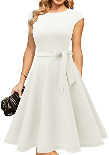 DRESSTELLS Women's Coctail Dresses 2026, White Church Wedding Formal Engagement Confirmation Spring Easter Summer Graduation Party Dress for Teen M