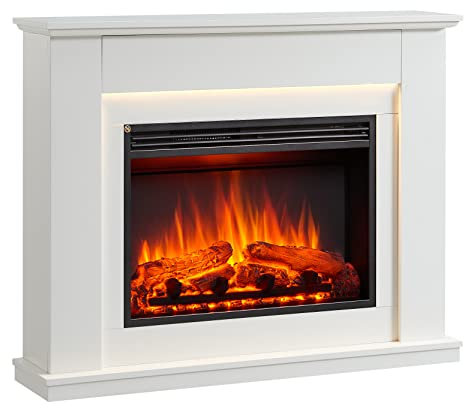 FLAMME Valenza 44 White Electric Fireplace Suite with Surround and 2kW Heater
