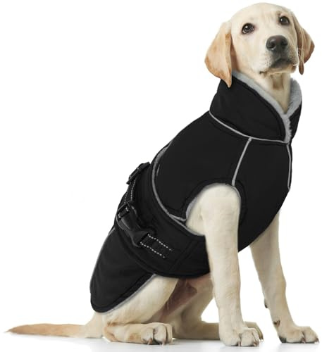 Giacca Invernale per cani, Giubbini Cani Invernali Cappotto Pile Caldo Antivento Giubbotto Cani Taglia Media Gilet Cappottino Impermeabile per Cani Grandi(Nero, L)