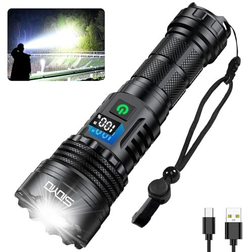 Siuyiu Linterna Led Recargable, Linterna Led, 3000 Lúmenes, Luz De Flash Súper Brillante, IPx45 Impermeable, 5 Modos De Luces De Flash Para Camping, Emergencia, al Aire Libre
