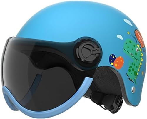 3/4 Kinder-Motorrad-Halbhelm, Motorradhelme Mit Langer Sonnenblende, Modischer Offener Kinderhelm Für Jugendliche, DOT-Zugelassener Sommer-Straßenroller-Leichtmoped-ATV-Helm D,48-55cm