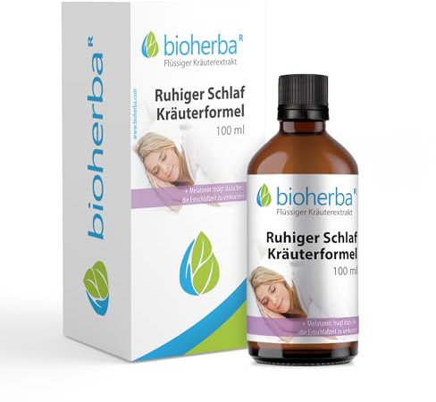 Ruhiger Schlaf Tropfen 100 ml – Mit Melatonin zur Verkürzung der Einschlafzeit* | Pflanzliche Rezeptur mit Baldrian, Johanniskraut & Passionsblume | Alkoholfrei | BIOHERBA