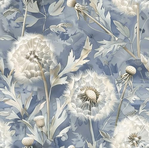 Jeweluck Peel and Stick Wallpaper Floral Contact Paper 16.9inx118.1in Vintage Blue Contact Paper Peel and Stick Dandelion Boho Self Adhesive Removable Wallpaper for Bathroom Cabinets Decorative