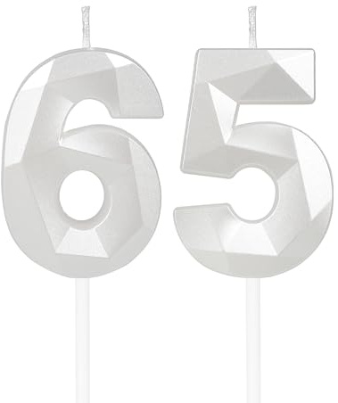 mciskin White 65th Birthday Candles, 3D Number 65 Candles for Cake, Women Men 65th Birthday Decorations,Pearl White Candle Cake Topper Decorations for Birthday Party Weddings Anniversary Supplies