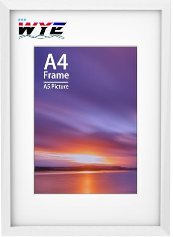 A4 Frame Wooden A4 Photo Frames with A5 Mount, A4 Picture Frames with Stand Tabletop or Wall Hanging, A4 White Poster Frame with Plexiglass Window, White