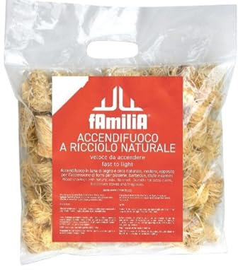 Magazzini GM Accendifuoco Rapido a Ricciolo in Lana di Legno e Cera Naturale, Ecologico, Senza Odore, Accensione Rapida, Comoda da Confezione da 20 Pz (1 Bustina)