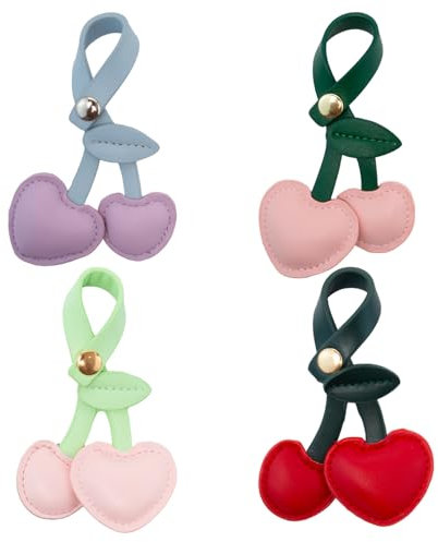 Sxutop 4 Stück Cherry Bag Charm PU Leder Kirsch Taschenanhänger für Handtaschen Vielseitiger Kirsch Schlüsselanhänger und Geldbörsenanhänger Süßer Kirsch Bag Charms für Geldbörsen Taschen Damen