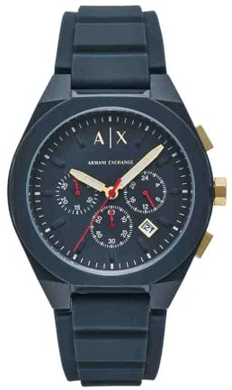 Armani Exchange Watch for Men, Quarz-Chronographenwerk und 44mm Gehäusegröße mit Silikonarmband, Marineblau