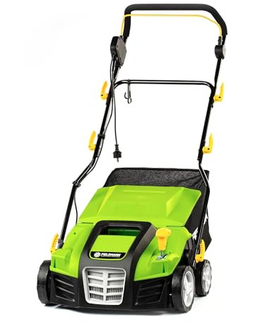 Escarificador y rastrillo eléctrico 2 en 1: Motor de 2000 W, Ancho de 400 mm, depósito de 50 L, Mango Ajustable, Profundidad de Corte de -15 a +3 mm, 2 Cilindros, fácil Mantenimiento, 104 dB