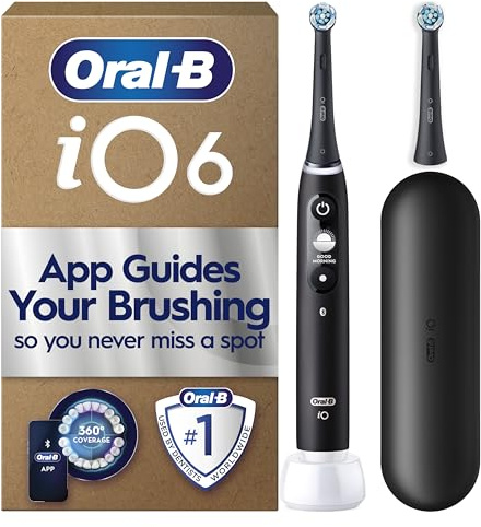 Oral-B iO6 Series Electric Toothbrush, plus 1 Oral B Electric Toothbrush Head and Travel Case, Gift Ideas for Him and Her, Black Lava