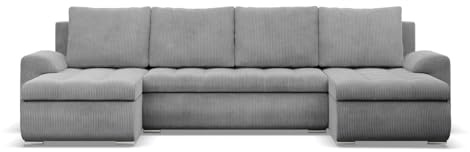 Mebligo - Ecksofa mit Schlaffunktion und 3 Bettkasten FORESTA 302x89x159 (BxHxT) Cord - Grau - Couch U Form, Sofa im Sitz: Wellenfeder + Schaumstoff, Sofas & Couches, Eckcouch