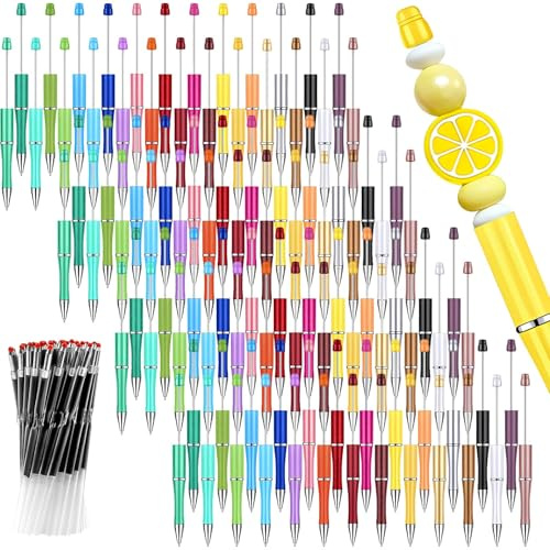 OJMHD 100 Stück Perlen Kugelschreiber zum Basteln Set, Diy Perlen Stifte Selber Machen mit 100 Nachfüllminen, Bunte Basteln Perlenstifte für Kinder Schüler Büro Basteln Geschenk