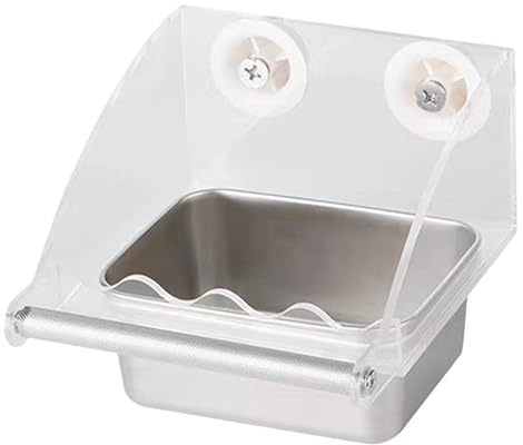 Sghtil Distributeur de nourriture pour perroquet - Distributeur de nourriture transparent - Avec support antidérapant et bol en acier inoxydable pour colibris et perruches