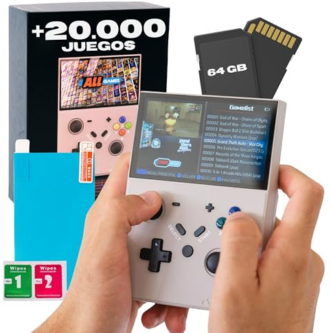Kulturdenda Consola retro R43s Pro: +20.000 juegos retro, consola portátil para videojuegos con pantalla IPS de 4,3, batería de 4000 mAh. Emulador Plug & Play (64 GB, Gris)