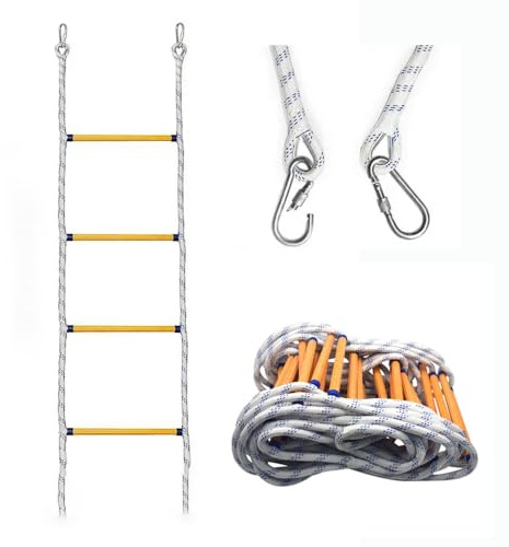 NEWFUN Echelle De Corde,10m Échelle De Sécurité Difficilement Inflammable avec Mousquetons,Fire Rescue Ladders with 2 Hooks,Échelle de Corde de Secours d'urgence pour fenêtre et Balcon, 200 kg