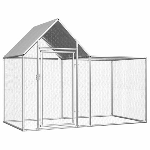 Rabbit Hutch Outdoor Run Rabbit Chicken Coop 2 x 1 x 1.5 m Galvanised Steel Rabbit House for Cats, Hamsters, Kittens