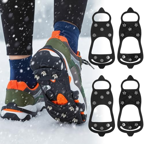 2 x Crampons Anti Verglas pour Chaussures, Crampon Neige et Glace pour Chaussure de Randonnée - 8 Pointes Acier Inoxydable - Semelle Silicone Résistante - pour Randonnée, Marche et Alpinisme en Hiver
