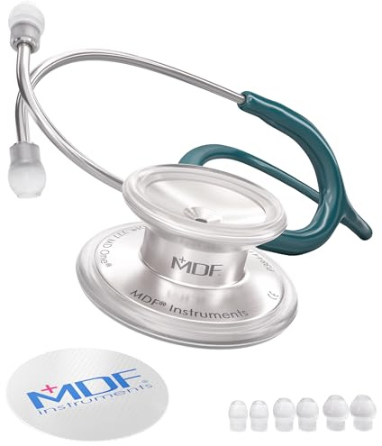 MDF Instruments, MD One Stainless Steel Stethoscope, Adult, Dark Green Tube, Silver Chestpieces-Headset, MDF77709