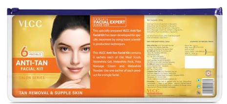 VLCC Salon Series Anti Tan Facial Kit for Anti-Tan Facial Kit | Fights Sun Tan, Uneven Skin Tone | Refines and Brightens Skin Tone For Glowing Complexion (6 Facials) 300g
