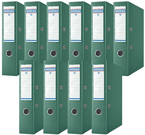 DONAU Premium Ordner Breit 10er Pack/DIN A4 / 7,5 cm / 10 Stück/Grün/Kunststoffbezug PP/Carton Papier Schlitzordner Büroordner Aktenordner Ringordner/Grünen Punkt