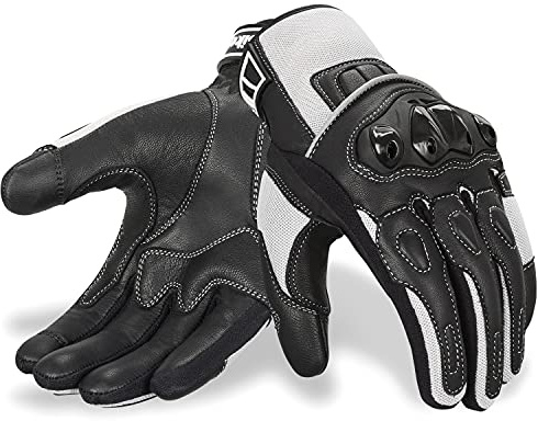 Oro Biker Motorbike Motorcycle Gloves, Premium Leather and Summer Mesh Hard Knuckle Touch Screen Motorbike Gloves Racing ATV Riding Gloves for Men (Large, Black/White)