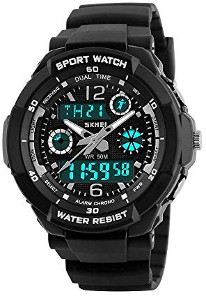 Montre pour Enfants, Montre pour garçons pour 6-15 Ans, Montre-Bracelet analogique étanche pour Sports de Plein air Multifonction numérique avec Alarme Lumineuse LED et Date du Calendrier