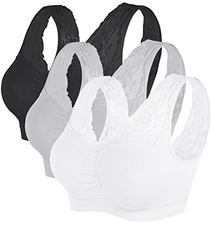 Vertvie Damen 1/2/3/4 Packs Ohne Buegel Sports BH Push up Yoga Bra Stretch Elastizität Bustier Atmungsaktiv Lauf Joggen Yoga Bra Oberteiles Tops Schwarz+Weiß+Grau,XL