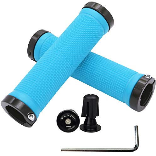 PLATT Puños Bicicleta Cómodos de Goma Antideslizante con Extremos de Barra de Aluminio y Llave Allen para MTB/BMX (Azul)
