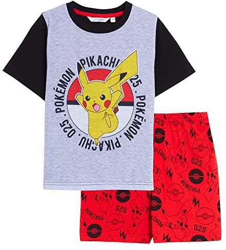 Boys Pokemon Short Pyjamas Grey/Red 11-12 Years