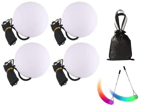 Kellegour 4 Pièces Pro Bolas Lumineuses,Bolasse Lumineuse,LED Poi Balls,Jouet Boule LED De Flux Lumineux,Kit Poi Lumineux avec Sac,pour Danse,Spectacle Lumineux,Rave,Débutants et Professionnels