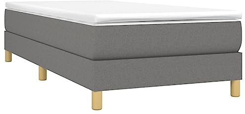 vidaXL Estructura de Cama con Somier, Somier Individual de Listones, Base de Cama Tapizada, Mueble para Dormitorio Hogar, Tela Gris Oscura 90x200 cm