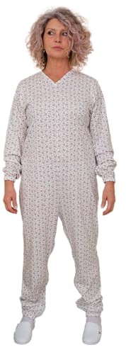 FERRUCCI COMFORT Pigiama Tutone Sanitario in Cotone Fresco per Anziani, Manica Lunga, Chiusura Dorso e Interno Gamba, Incontinenza, Alzheimer, Made in Italy (Bianco Femminile, S)