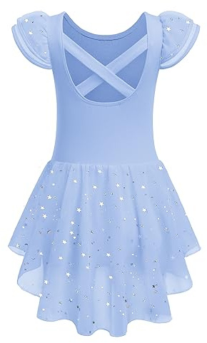 Zaclotre Girls Ballet Leotard Shiny Flutter Sleeve Dance Dress with Criss-Cross Back Toddler Ballerina Outfits Blue