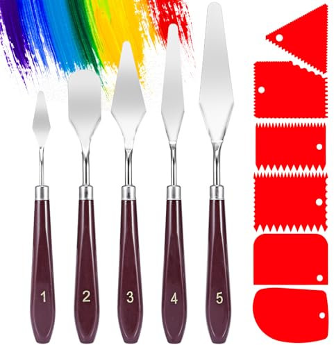Siumir 11 Stück Palette Messer Set,Strukturpaste, 5 Malen Palettenmesser und 6 Spachtel für Acrylmalerei, Ölgemälde, Gouache, Aquarell, Felsmalerei