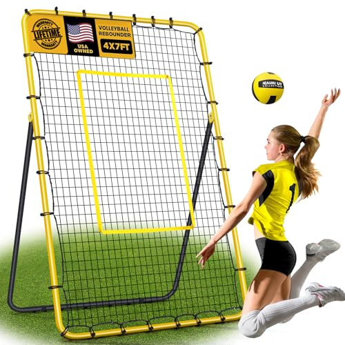 Volleyball Rebounder Net 7x4 ft -5 Angles Adjustable, Outdoor Portable or Home Training Equipment, Backyard Volleyball Trainer with Rebound Net, with Travel Bag (4X6.9)