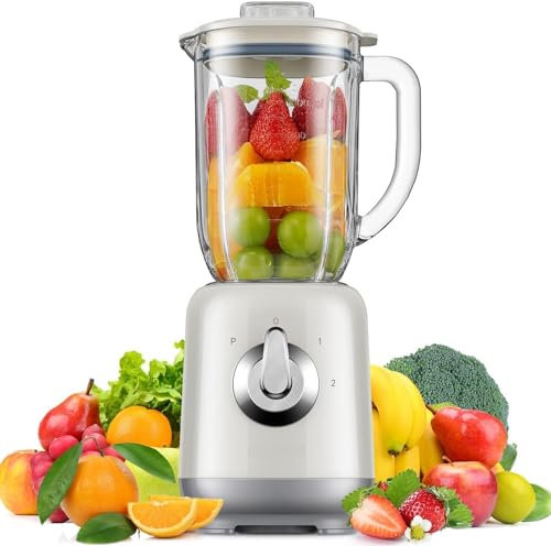 SHARDOR Blender, Mixeur Avec 6 Lames En Acier Inoxydable, Blender Mixeur Avec 2 Vitesses + Fonction Pulse, 700 W, 1.25L grande capacité verre