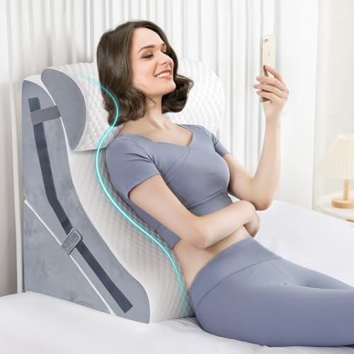 Cuscino a cuneo per dormire, set di cuscini ortopedici a cuneo 15 in 1, 3 pezzi, in memory foam, regolabili, post chirurgia, altezza 22,9 e 40,6 e 50,8 cm, 3 in 1 cuscini inclinati (set da 3 pezzi)