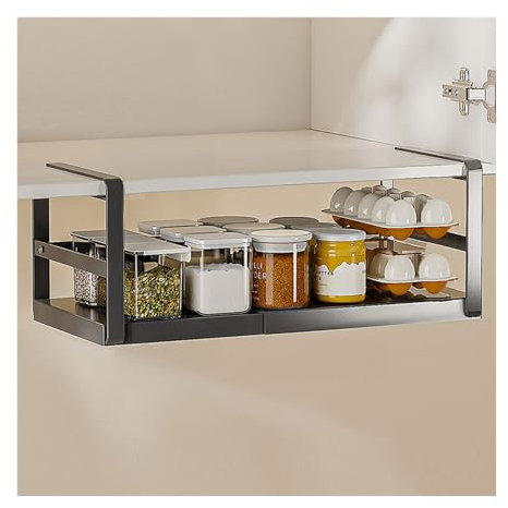 Generico CredenzaarmadioCestino da Appendere in Metallo ripiano Inferiore portaoggetti Armadio cestini Organizer per Cucina dispensa Ufficio libreria armadi Bagno (Colore: Nero Dimensioni: