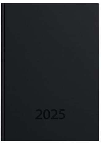 Idena 11154 - Taschenkalender DIN A7 2025, 1 Woche auf 2 Seiten, Terminplaner mit Balaton Einband in Schwarz und Eckperforation