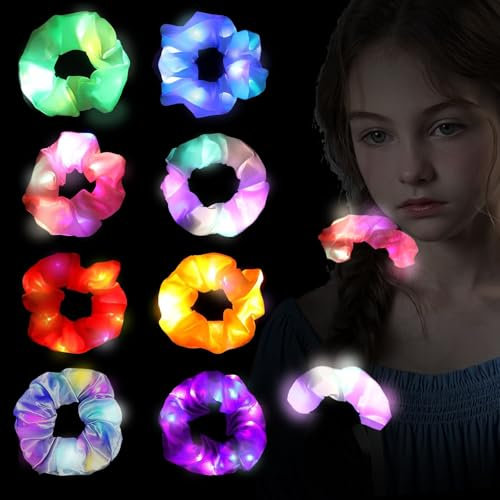 8 Pièces LED Chouchou Cheveux, Chouchou Lumineux LED, Élastiques Cheveux Lumineux, Satin Accessoires Cheveux pour Femme ou Filles Noël, Halloween, Carnaval, Fêtes Nocturnes, Cadeau d'anniversaire