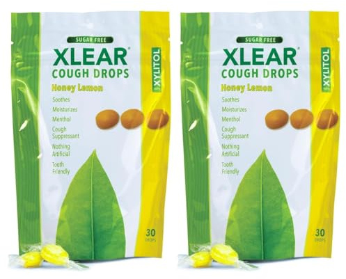 Xlear Xylitol Sugar-Free Cough Drops - Honey Lemon - Pack of 2 | Sugarless Dry Mouth Lozenges for Sore Throat Relief, Non-GMO, Gluten-Free