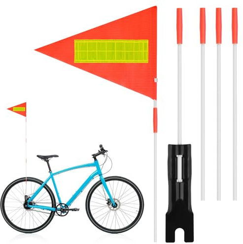 Grevosea 1 Stück Fahrrad Fähnchen Reflektierende Fahrradflagge 4 Ft Wimpel Reflektierend Mit 3 Stangen,Verstellbare Kinderfahrradfahne wasserdichte Fahrradflagge für Kinderfahrräder, Kleine Roller