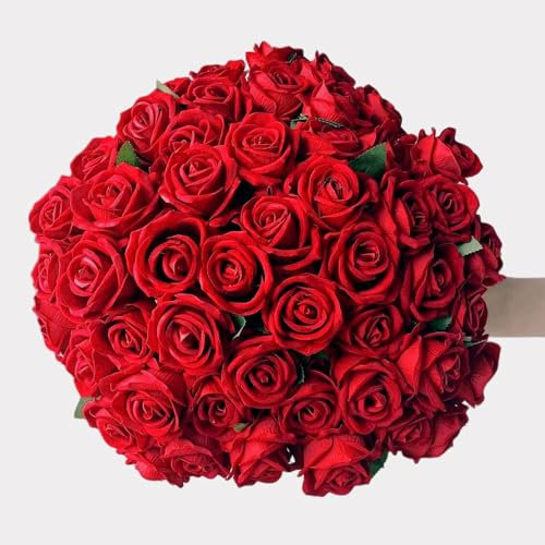 LIXUN 24Pcs Artificial Roses Fake Velvet Flowers Realistic Bridal Bouquets with Single Long Stems for Arrangement Wedding Table Centerpiece Party Home Decor