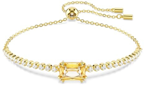 Swarovski Matrix Tennis Armband, Vergoldetes Damenarmband mit Weißen und Karamellfarbenen Zirkonia, Mit Kugelschiebeverschluss, Armbandlänge: 12-24 cm, Motivgröße: 0.6 x 0.9 cm