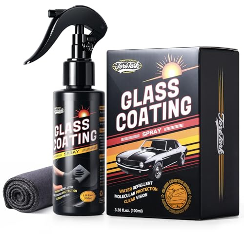 Toretark Car Ceramic Glass Coating Spray,Automotive Windshield Rain Repellent Glass Polish Protect, Long-Lasting Quick Dry Coat (3.38 fl oz +Towel)