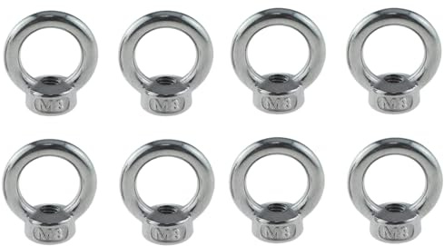 Fenglin-joy Dado a Occhiello M8, 8 PCS Dadi ad Anello Ghiera in Acciaio Inox Dadi ad Occhiello in Acciaio Inox per Montaggio Fune, Accessori di Sollevamento (Argento)