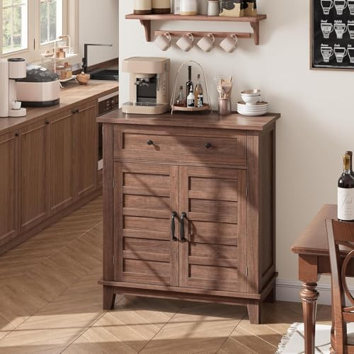 Credenza – Mobile portaoggetti da cucina con 2 ante 1 cassetti, 7 ripiani regolabili, armadio da cucina in stile contadino, per soggiorno, sala da pranzo, ingresso 80 x 40 x 91 cm, marrone