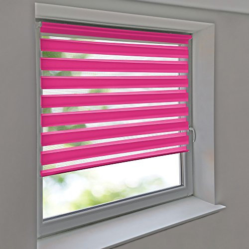 Sonnenschutz-HH - Doppelrollo Klemmfix ohne Bohren Vario Seitenzug Duorollo AUSSENMAß Breite 95 x 210 cm Höhe - rosa/pink