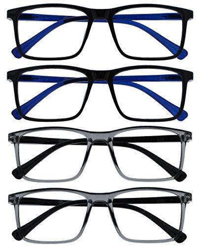 OPULIZE Ink Lessebrille 4er Pack Groß Rechteckig Rahmen Federscharniere Kratzfest Schwarze Grau Herren Damen RRRR4-1177 +3.50